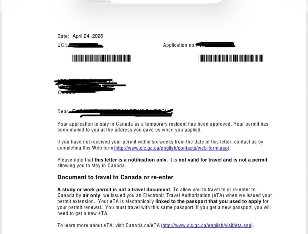 Carta de aprovação IRCC — 24 de Abril 2026